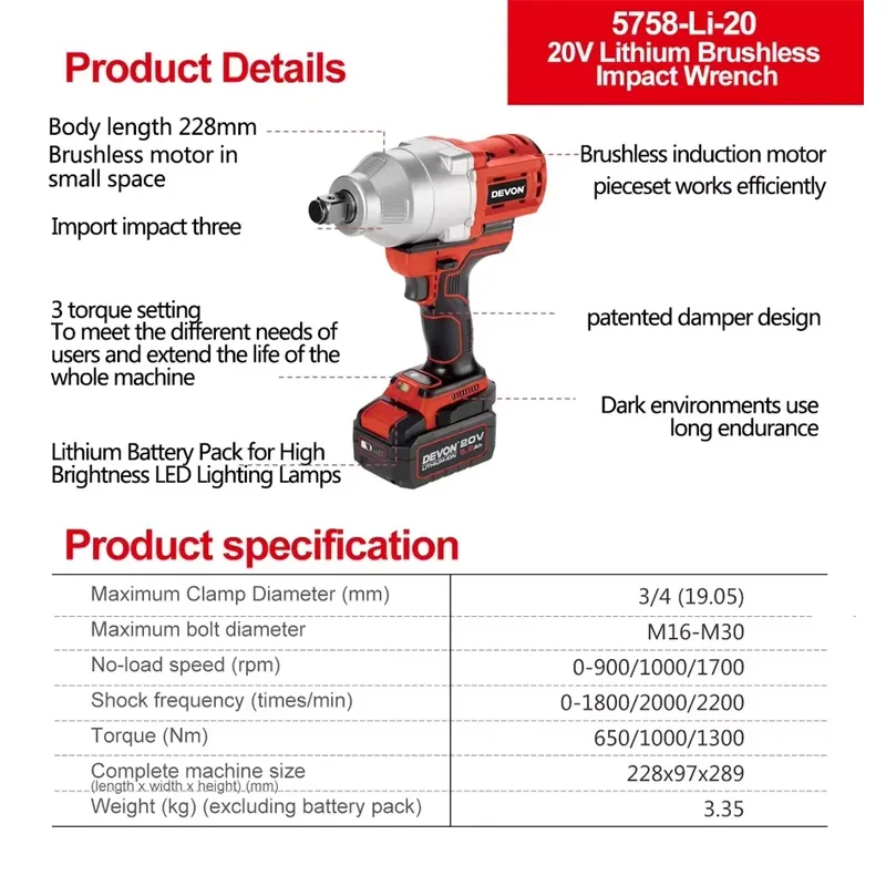 Devon 20V slagmoersleutel met  - Power Tools Battery recensie en prijs
